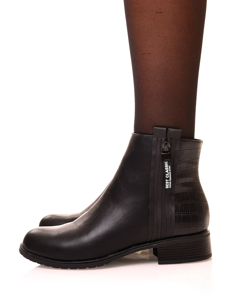 Bottines noir effet croco