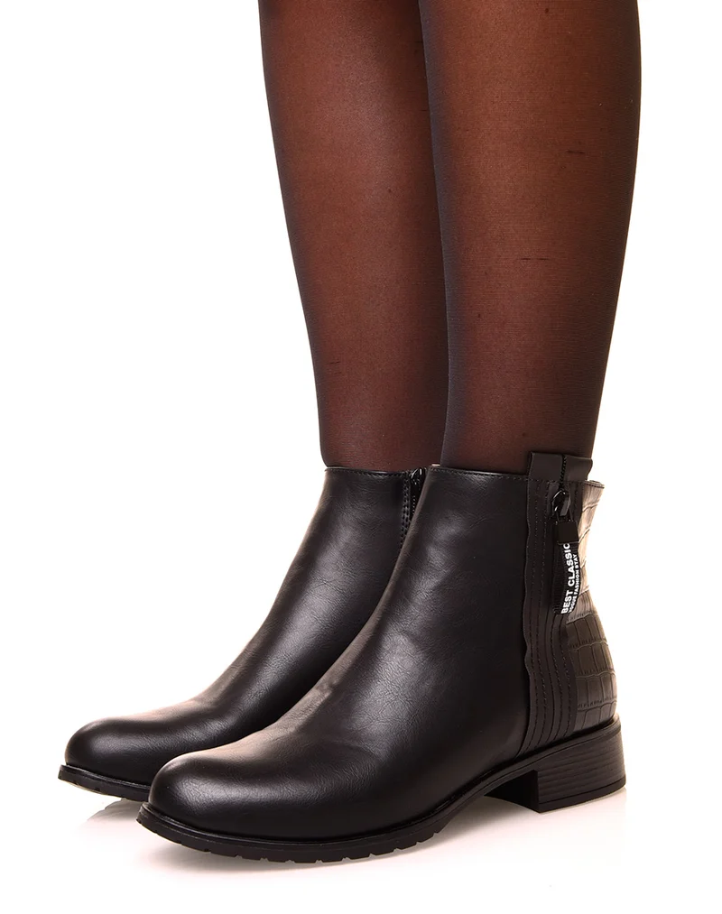 Bottines noir effet croco
