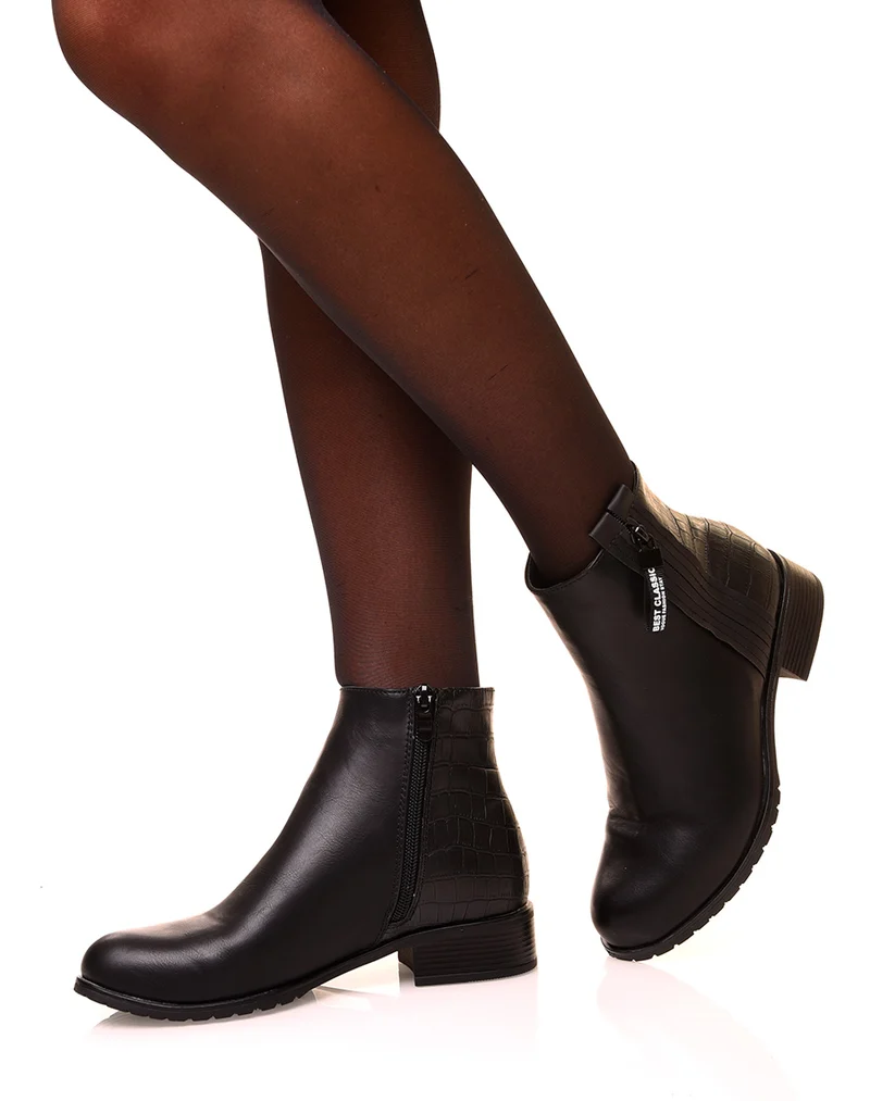 Bottines noir effet croco