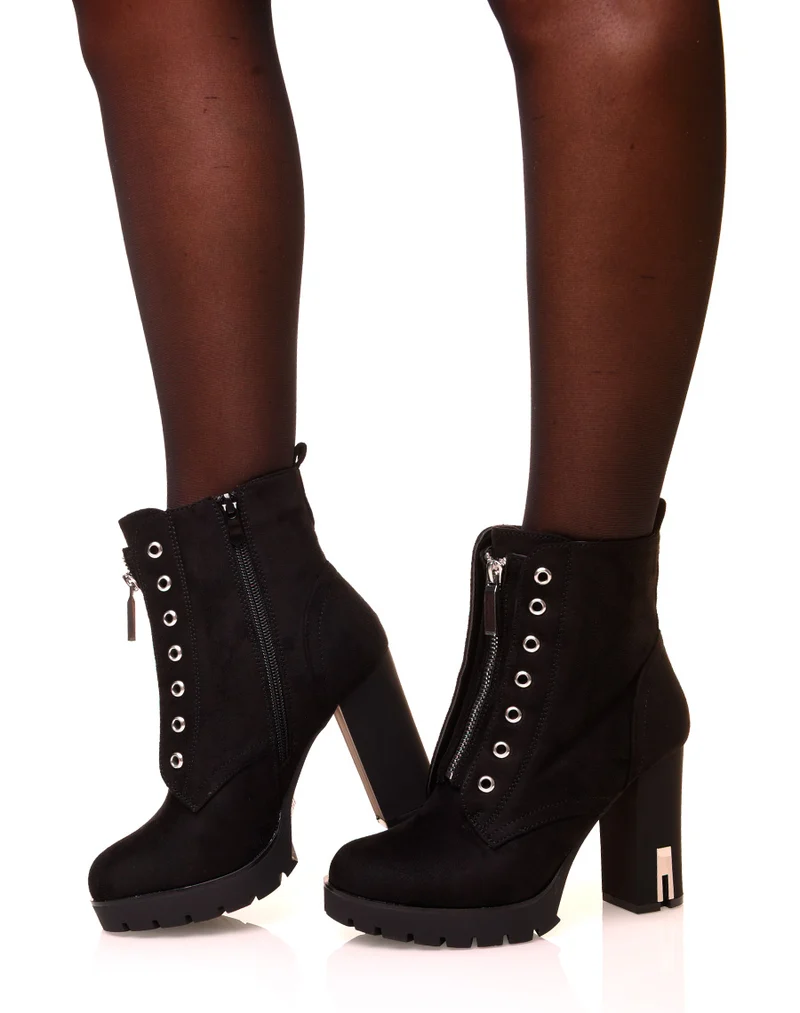 Bottines en suédine noires à talons hauts