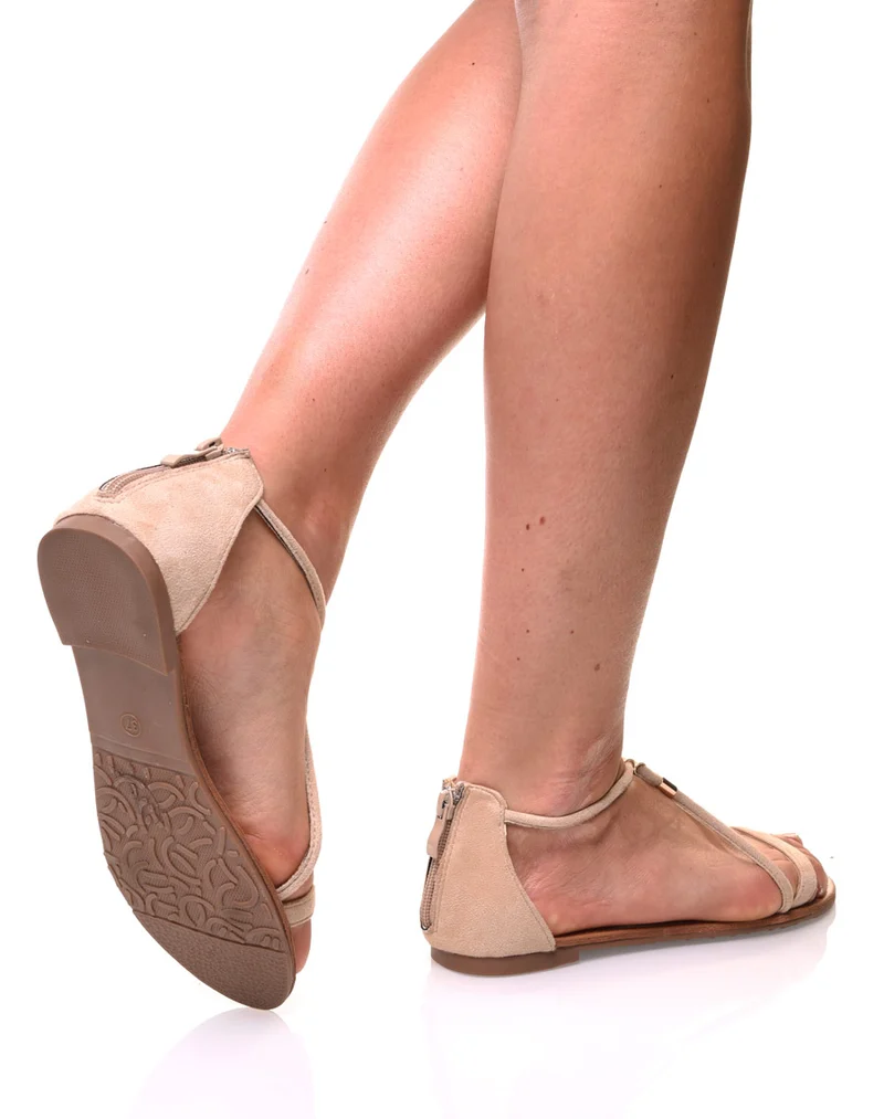 Nu-pieds beige ornées de perles or