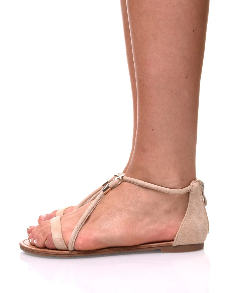 Nu-pieds beige ornées de perles or