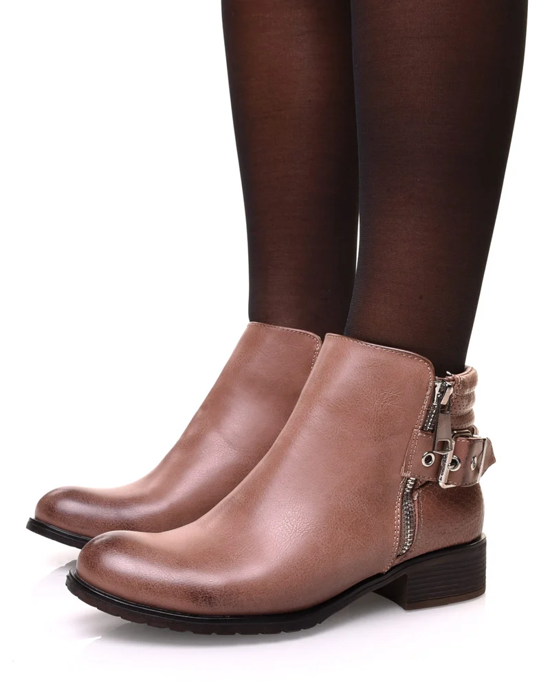 Bottines roses bi matières à motifs python