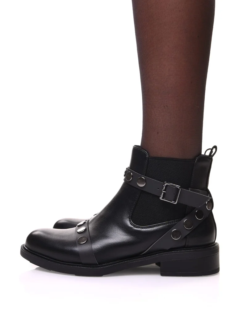 Chelsea boots noires à sangles cloutées