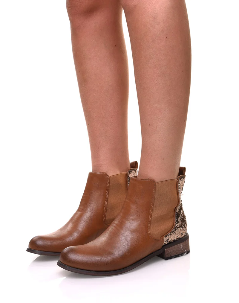 Chelsea boots camel à paillettes