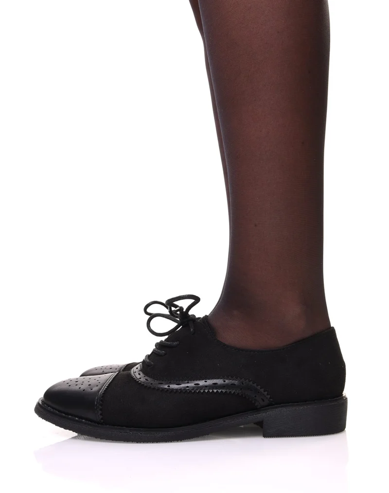 Derbies noires bi matières avec détails en surpiqûre