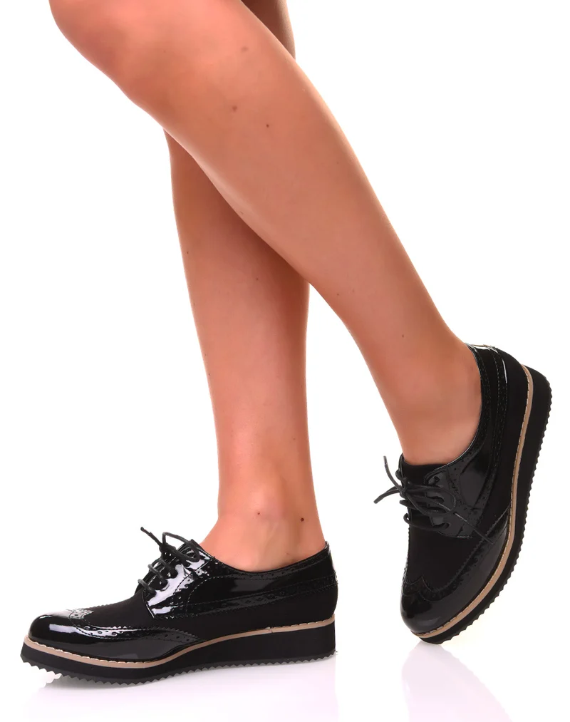 Derbies à lacets bi-matières noires