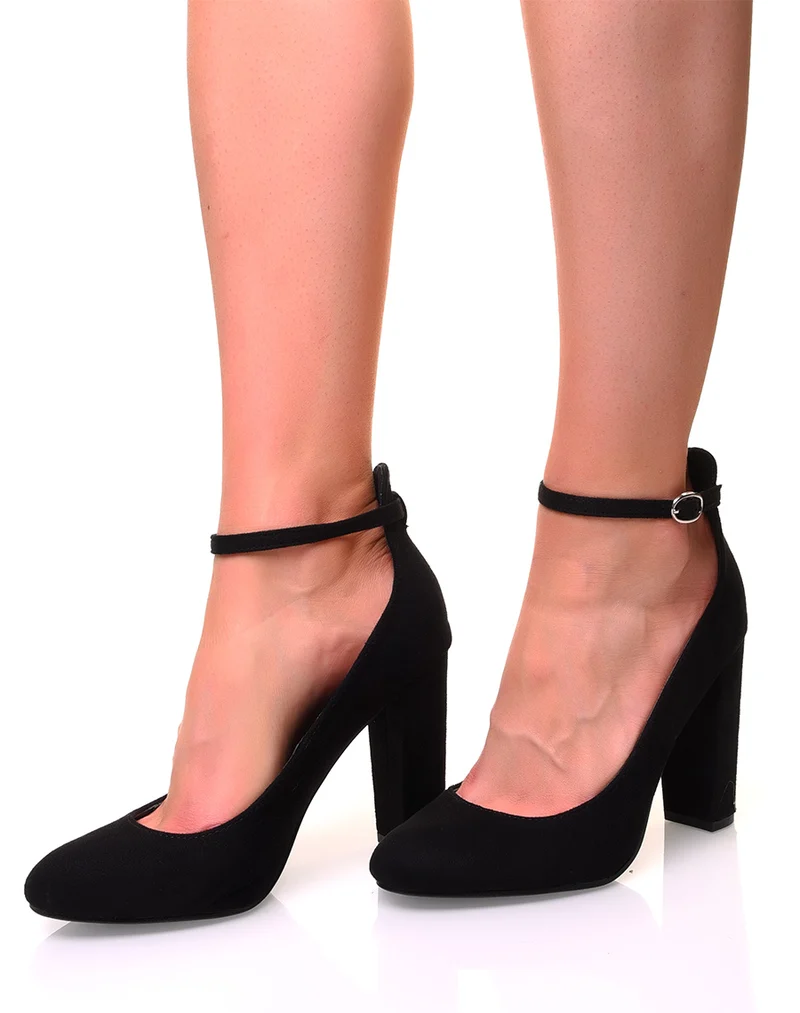 Escarpins en suédine noirs à talons hauts carrés