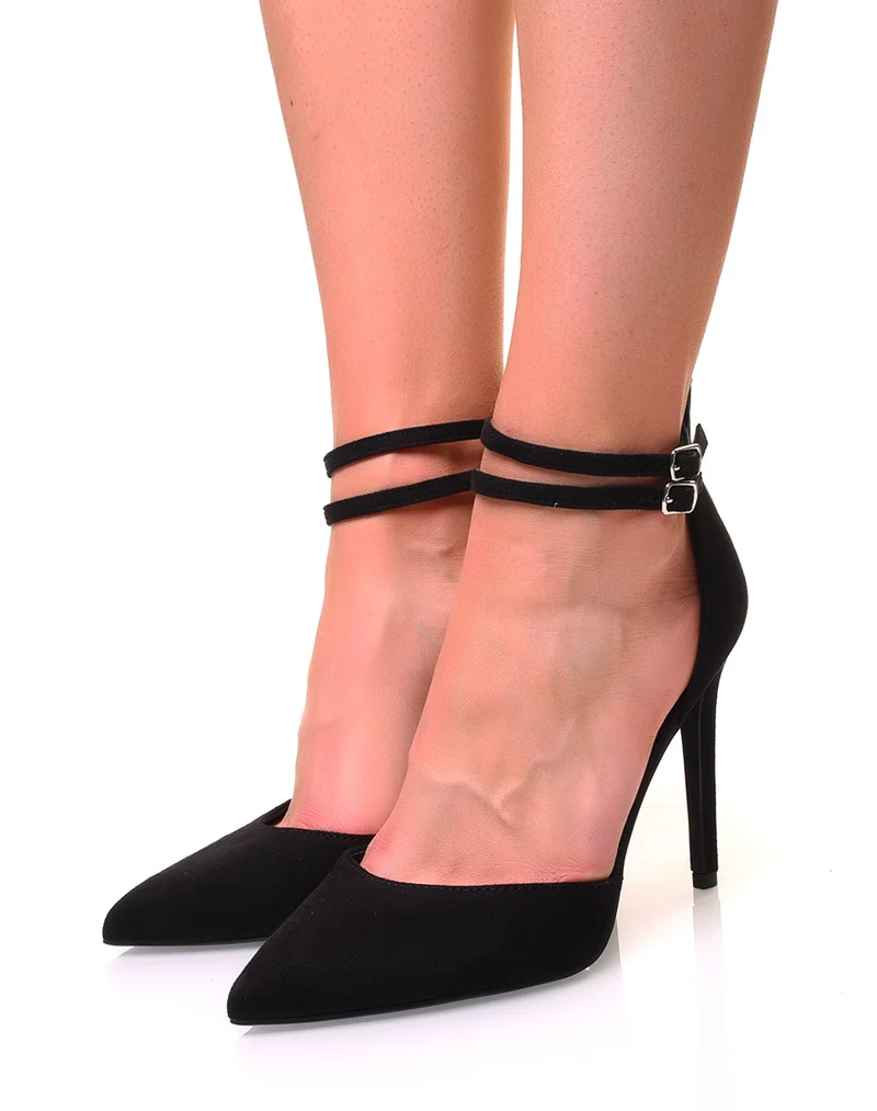 Escarpins noirs à bouts pointus doubles brides et talons aiguilles