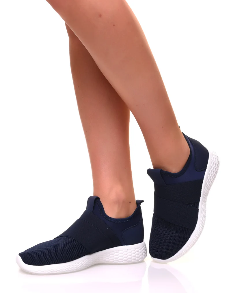 Baskets effet chaussette en toile bleue marine pailletée