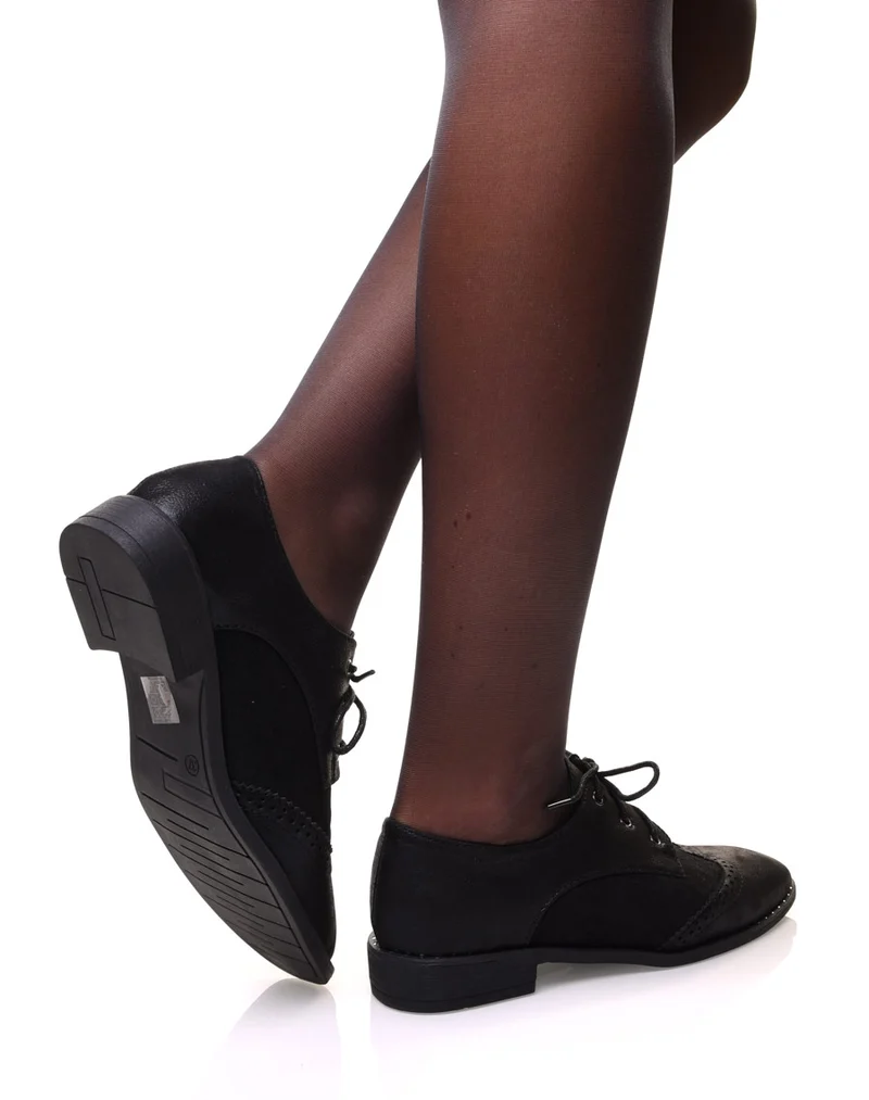 Derbies bi matières noires à lacets et semelle cloutée