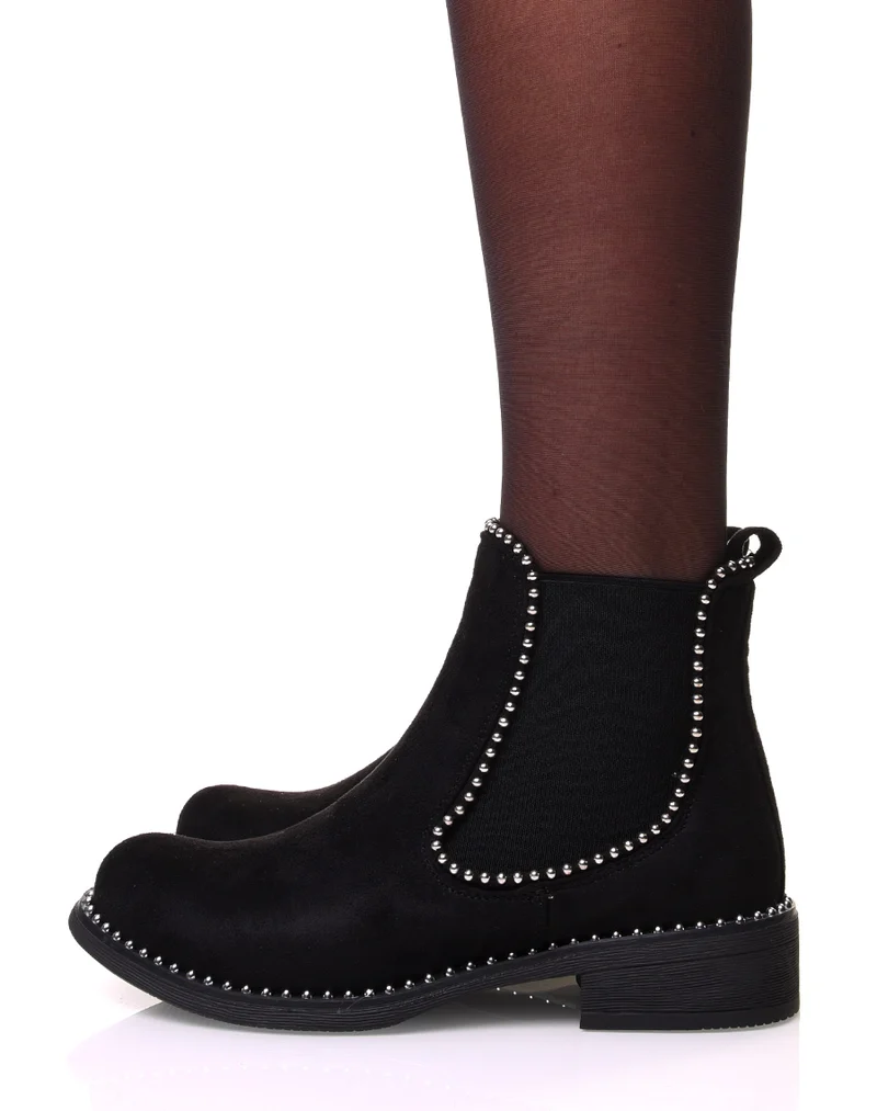 Chelsea boots noir en suédine à clous