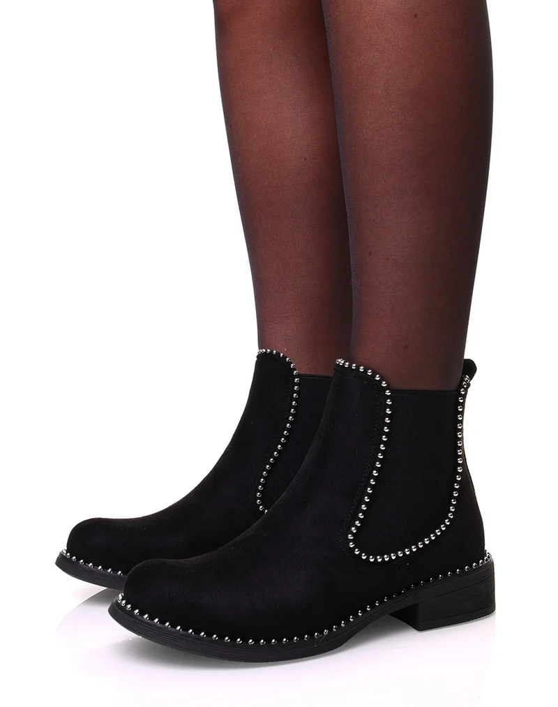 Chelsea boots noir en suédine à clous