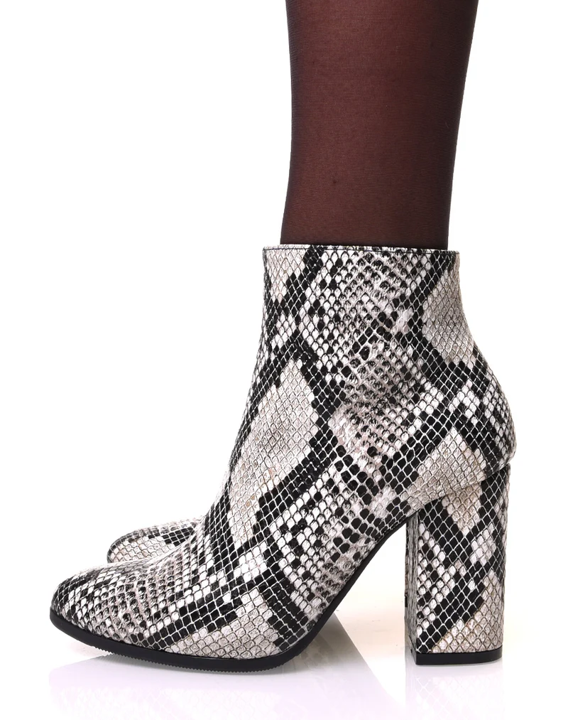 Bottines effet peau de serpent à talon