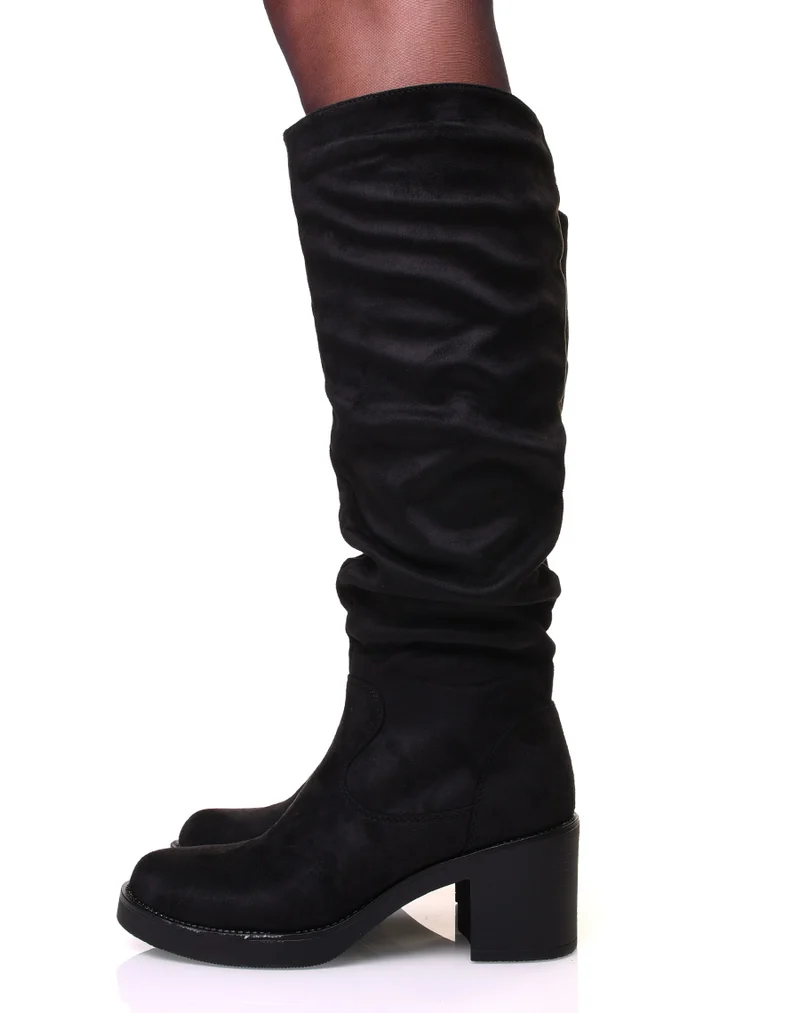 Bottes noires plissé en suédine