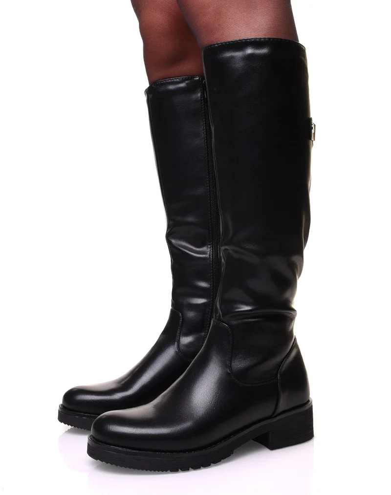 Bottes noires à bout arrondi effet cuir