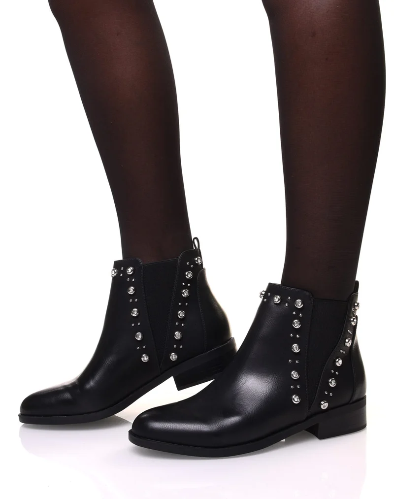 Chelsea boots noires ornées de strass