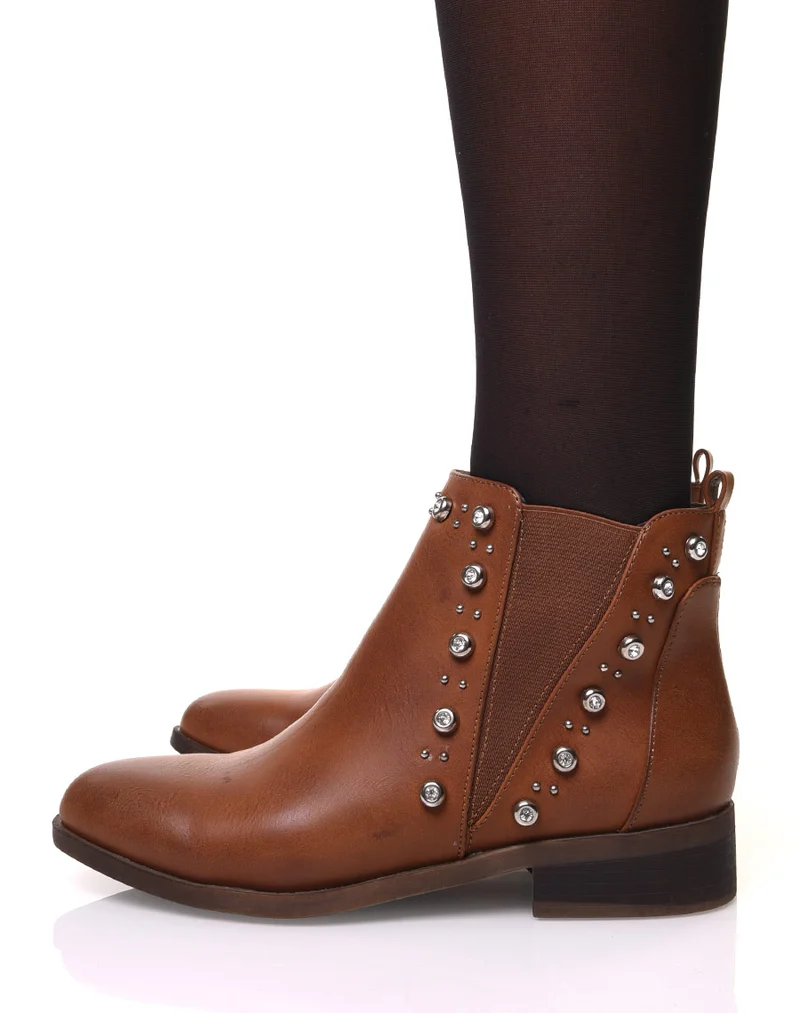 Chelsea boots camels ornés de strass