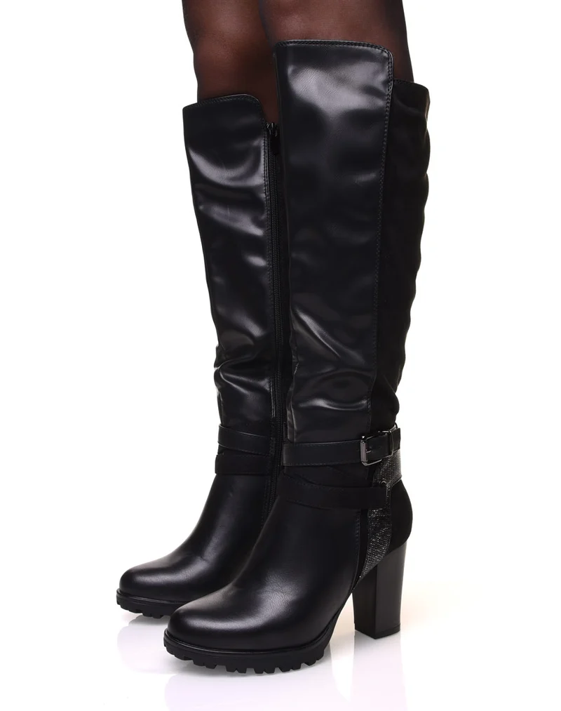 Bottes noires bi-matière à talon haut
