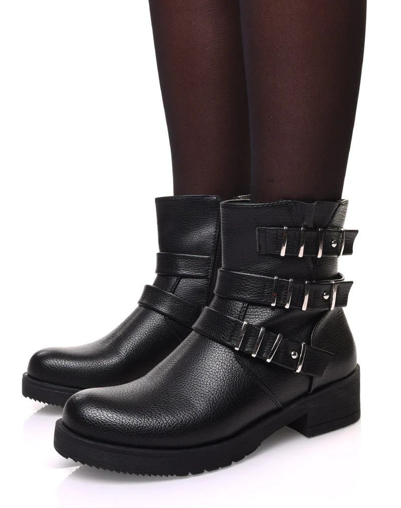 Bottines noires à sangles multiples