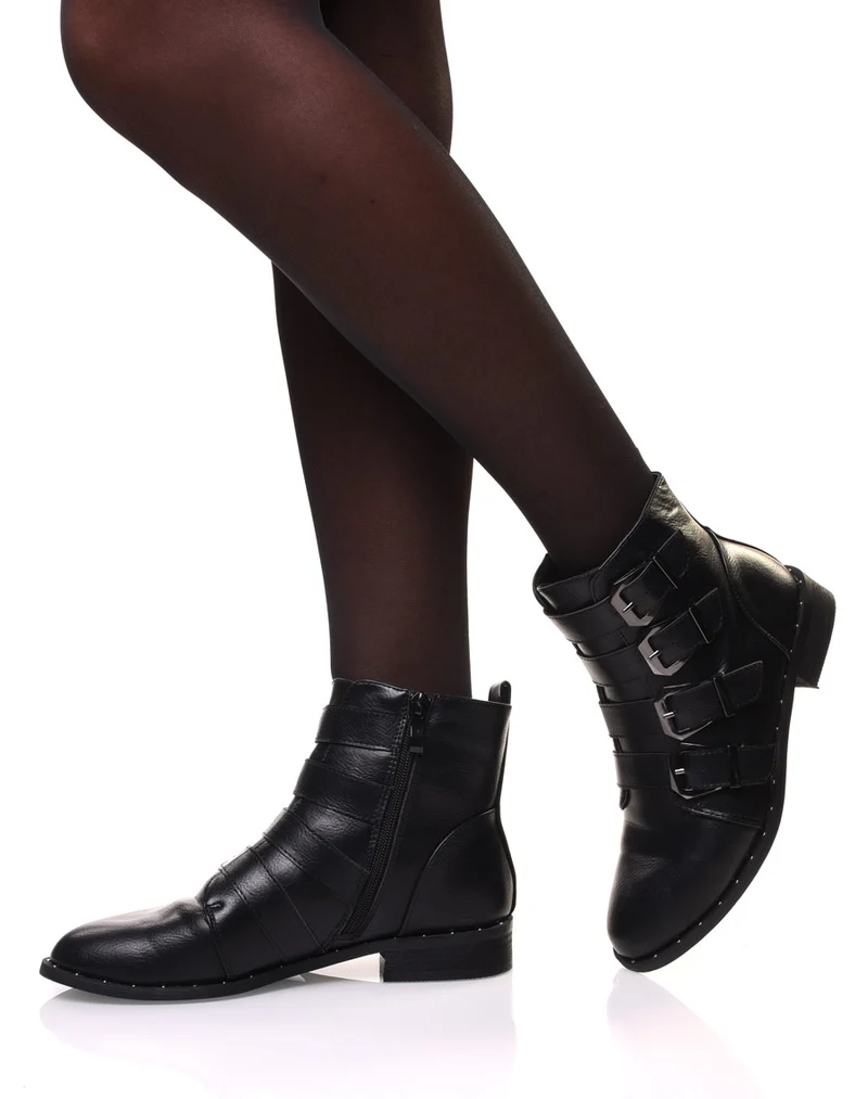 Bottines noires à sangles multiples et petits clous