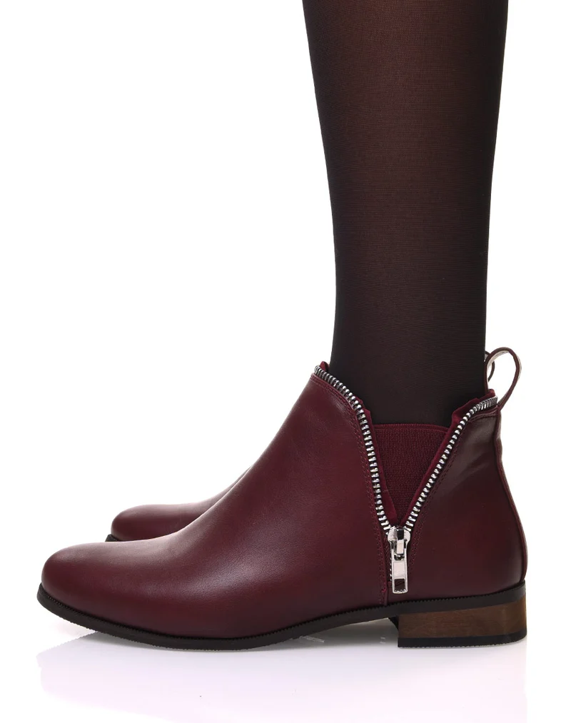 Chelsea boots bordeaux avec détails fermeture éclaire