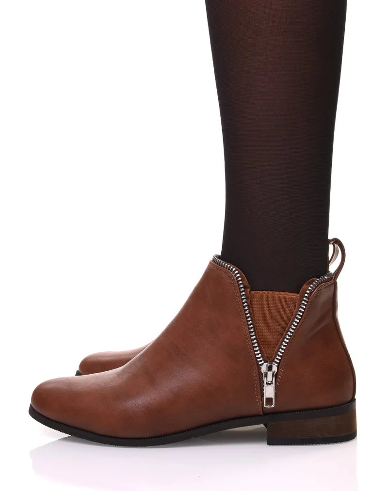 Chelsea boots camel avec détails fermeture éclaire