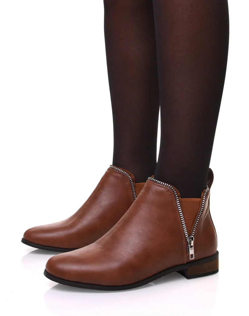 Chelsea boots camel avec détails fermeture éclaire