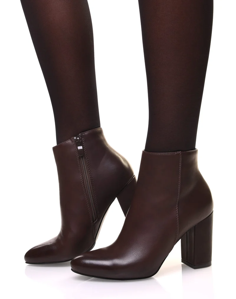 Bottines à talon marron bout pointu