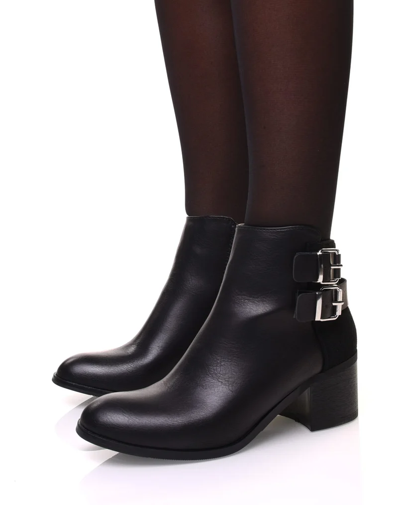 Bottines bi-matière noires à talon