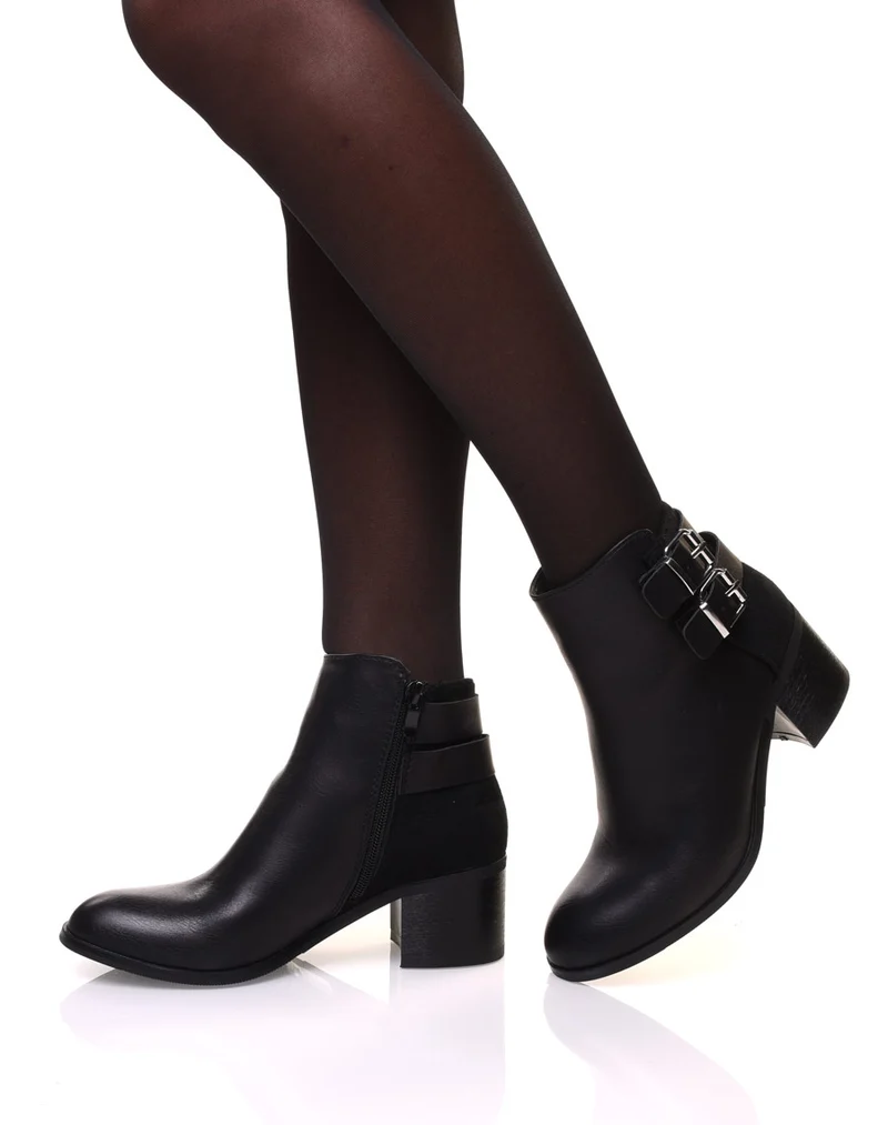 Bottines bi-matière noires à talon