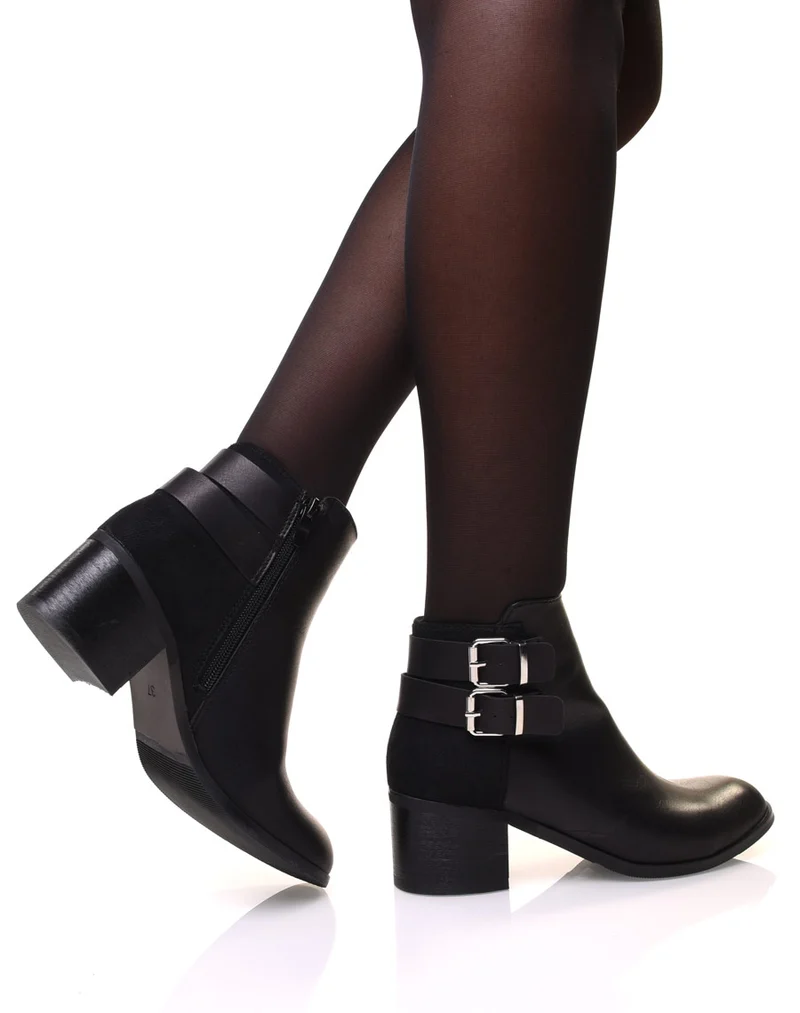 Bottines bi-matière noires à talon