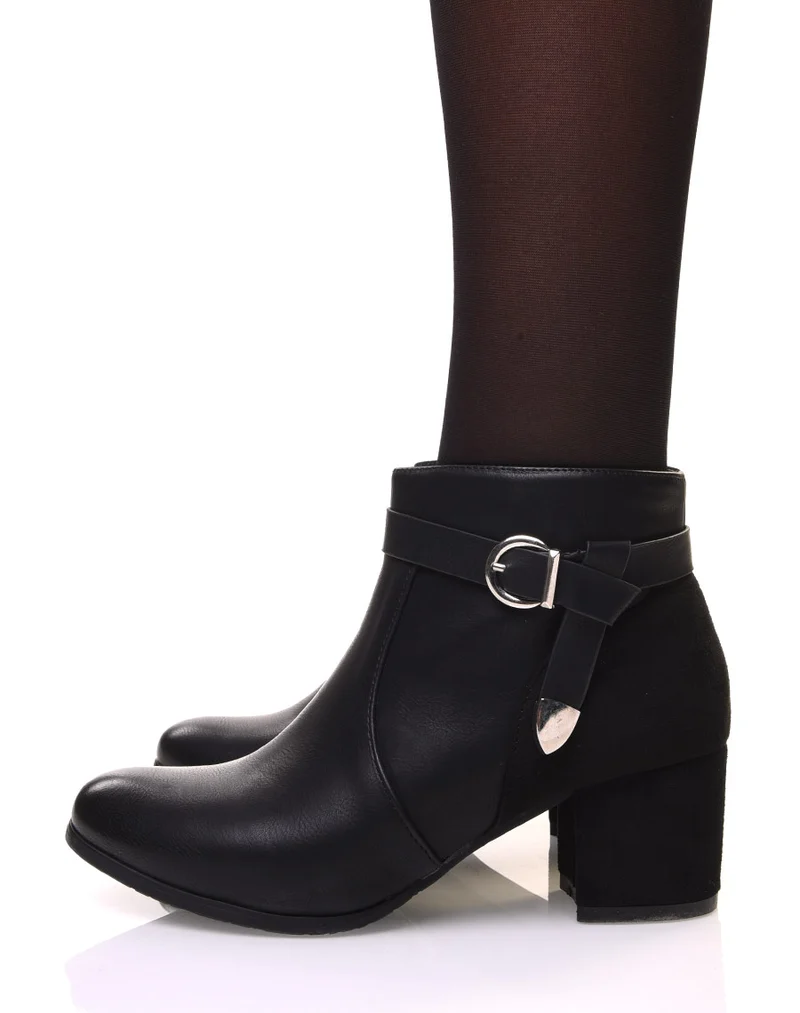 Bottines noires bi-matière à talon