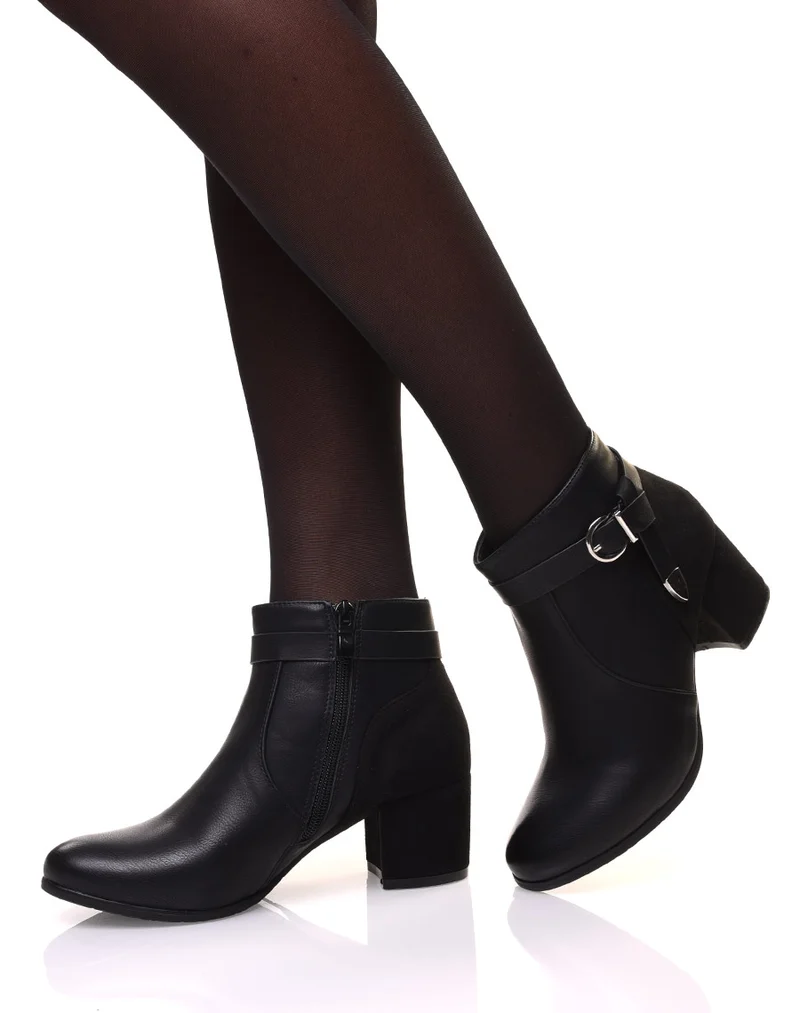 Bottines noires bi-matière à talon
