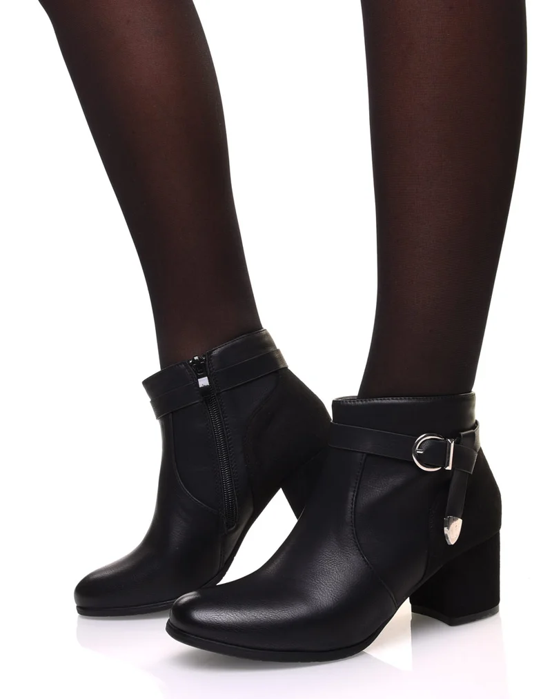 Bottines noires bi-matière à talon
