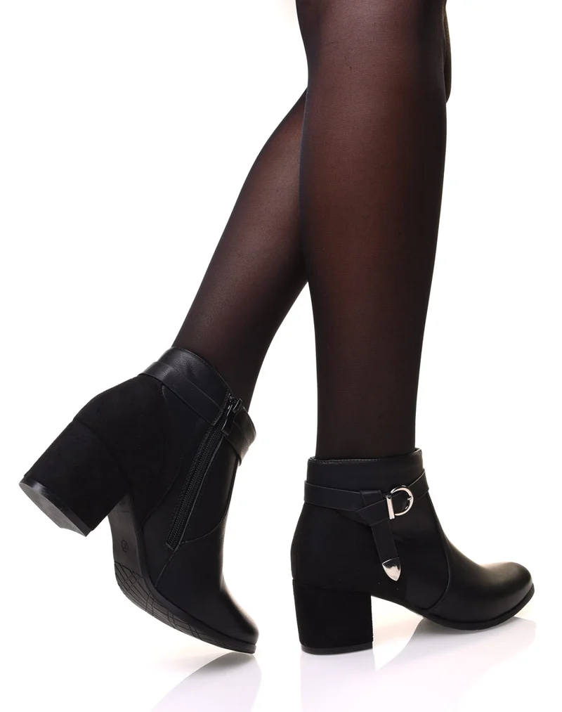 Bottines noires bi-matière à talon