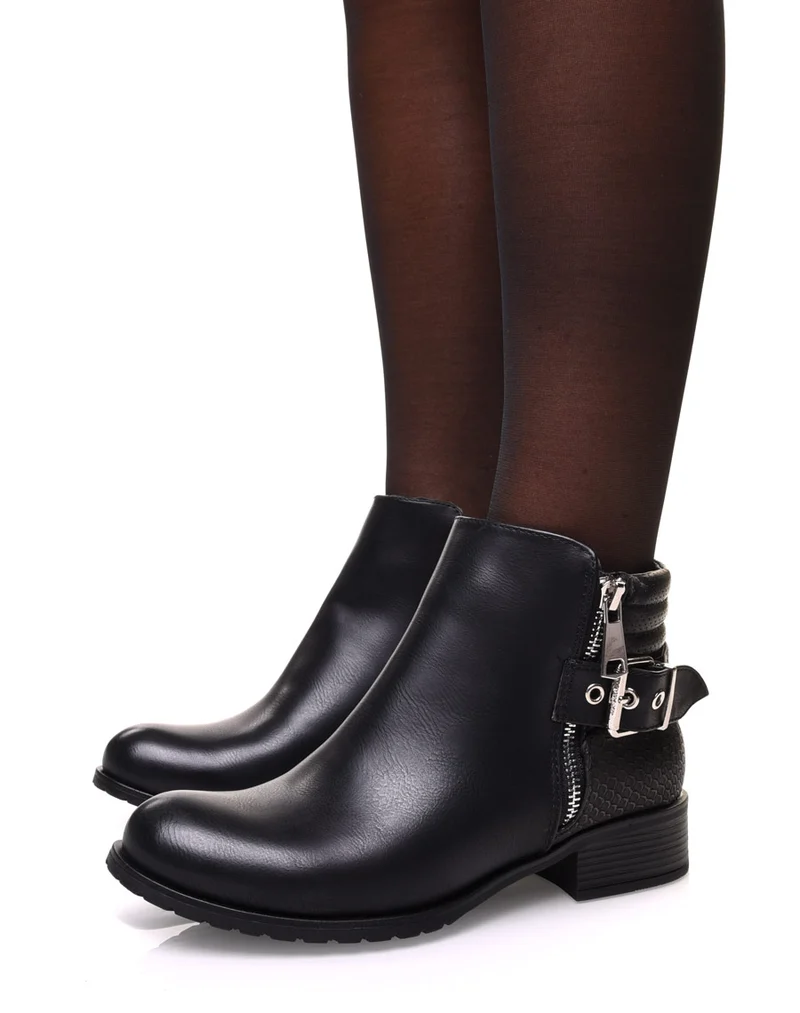 Bottines noires bi matières à motifs python