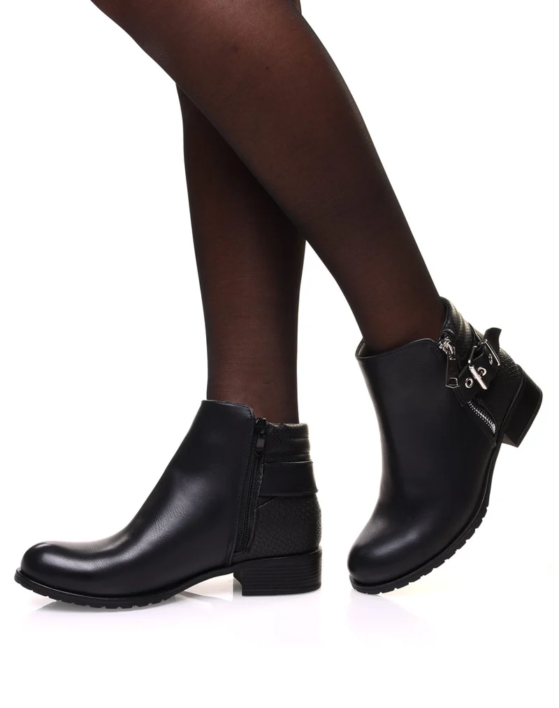Bottines noires bi matières à motifs python