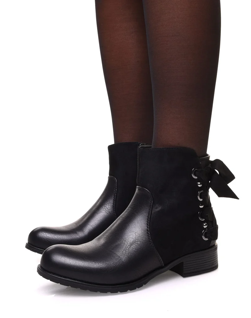 Bottines noires bi matières à nœud