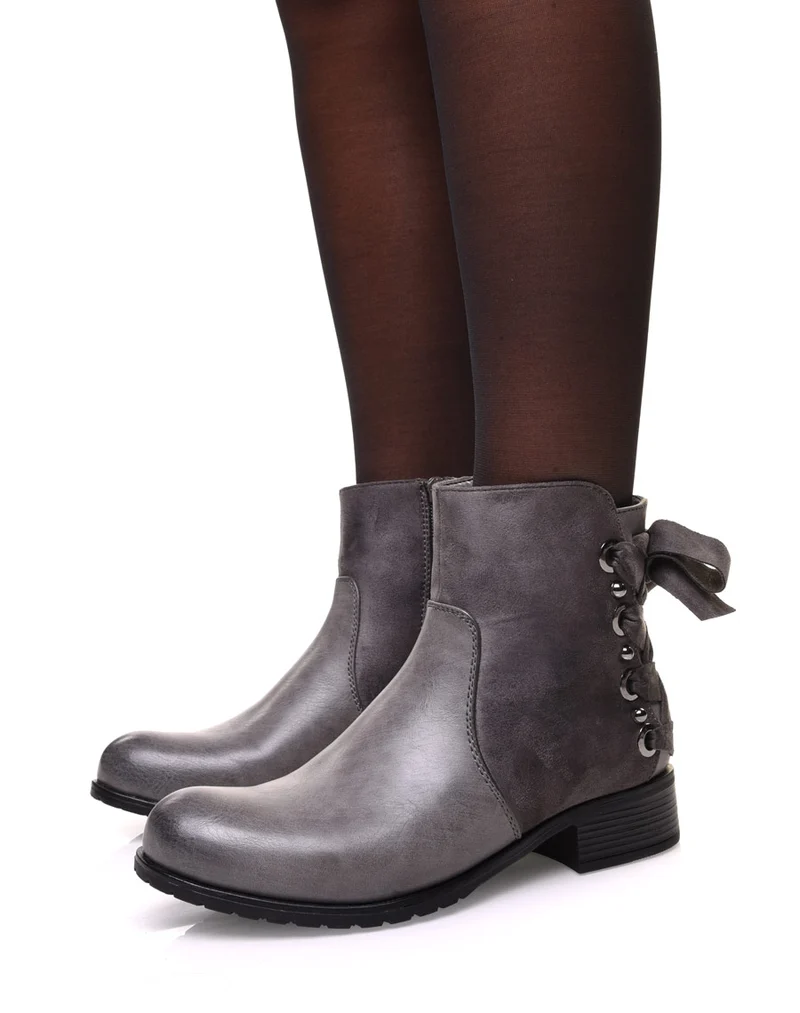 Bottines grises bi matières à nœud