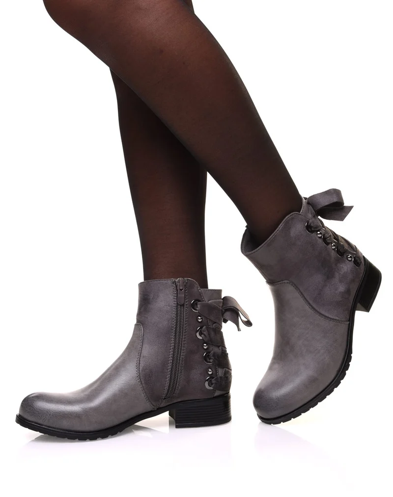 Bottines grises bi matières à nœud