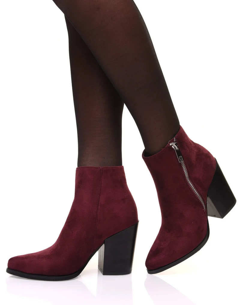 Bottines bordeaux en suédine à bout pointu