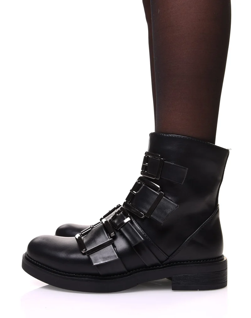Bottines noires à sangles multiples