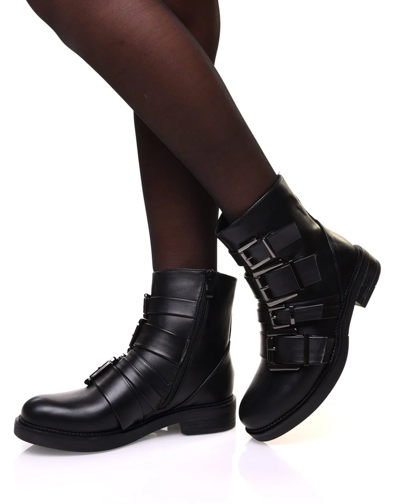 Bottines noires à sangles multiples