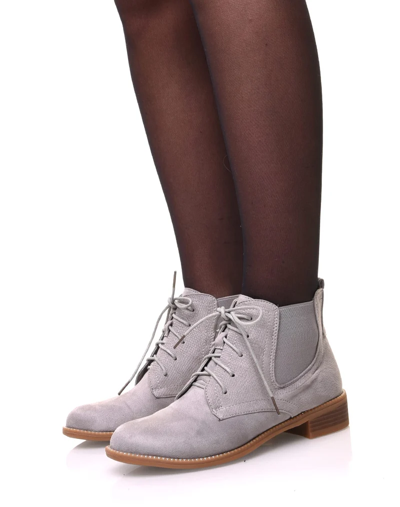 Bottines grises en suédines et à lacets