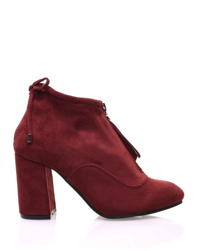 Bottines souples en suédine bordeaux à talons hauts