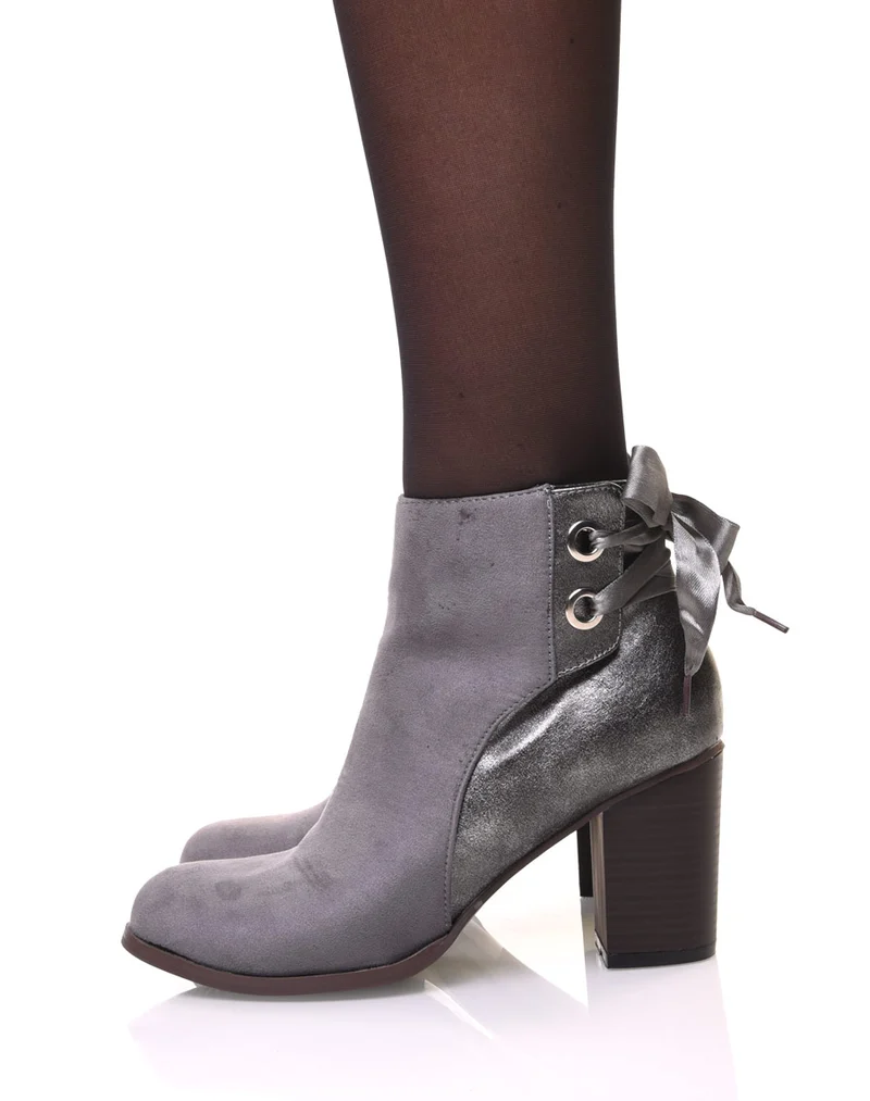 Bottines grises irisées à noeud