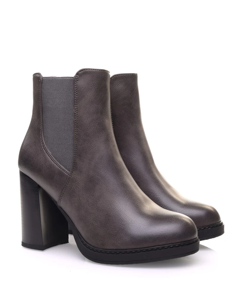 Bottines grises semi-montantes élastiques