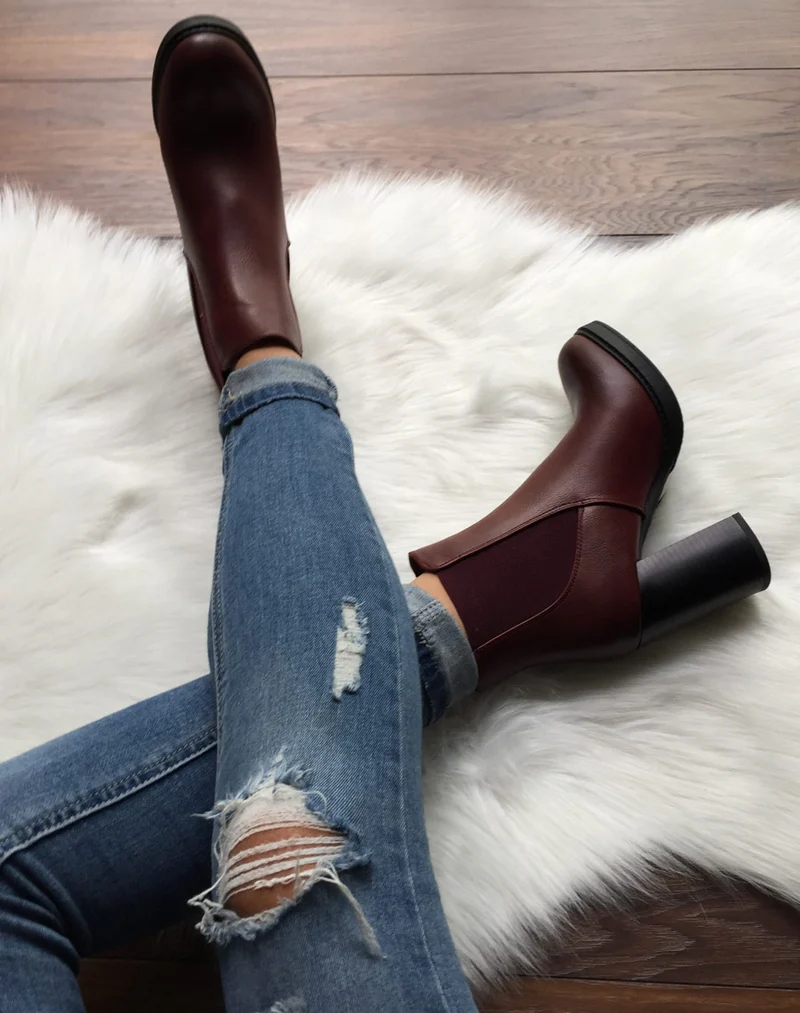 Bottines bordeaux semi-montantes élastiques