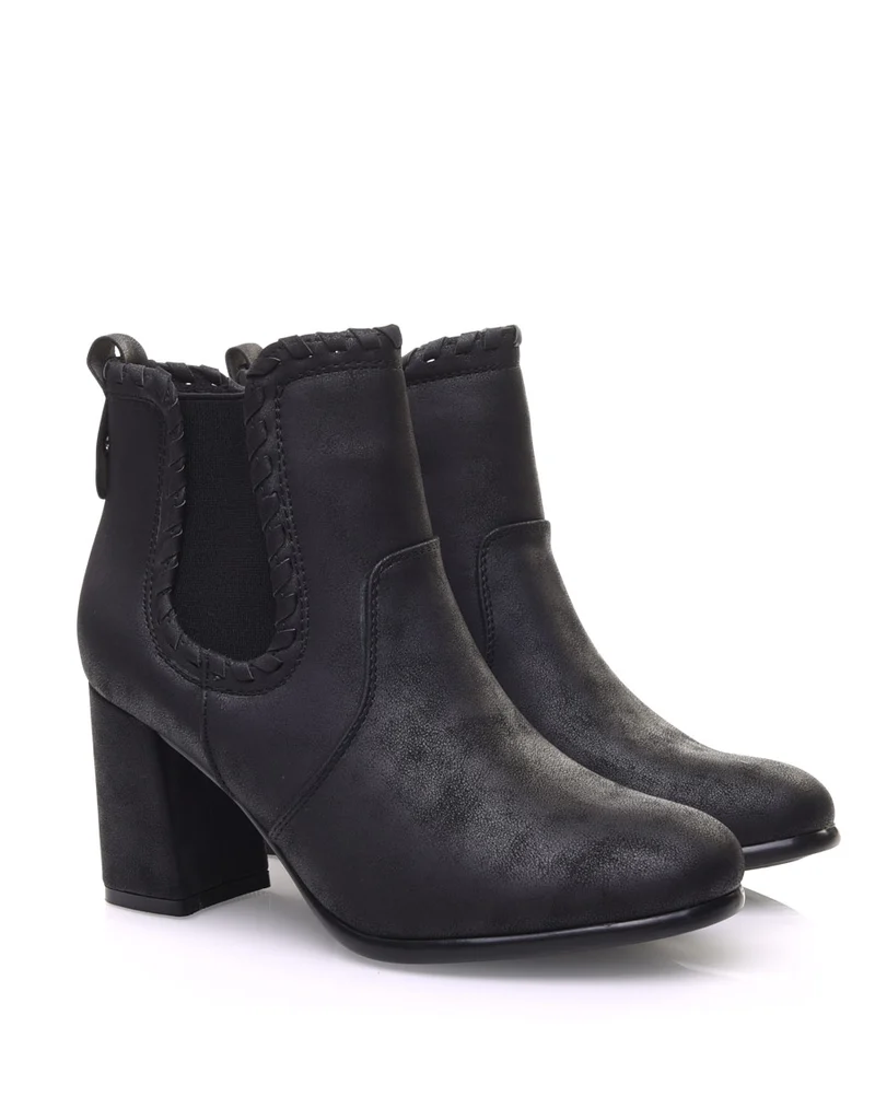 Bottines à talons noires en suédine et détails torsadés
